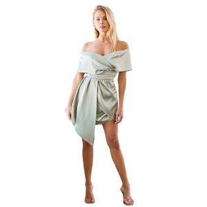 LULU’S NWT Always Celebrating Mint Green Satin Asymmetric Off-Shoulder Dress S